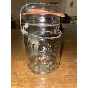 Vintage Atlas E-Z Seal Pint Mason Jar Lid With Wire Bail & Glass Lid Farmhouse